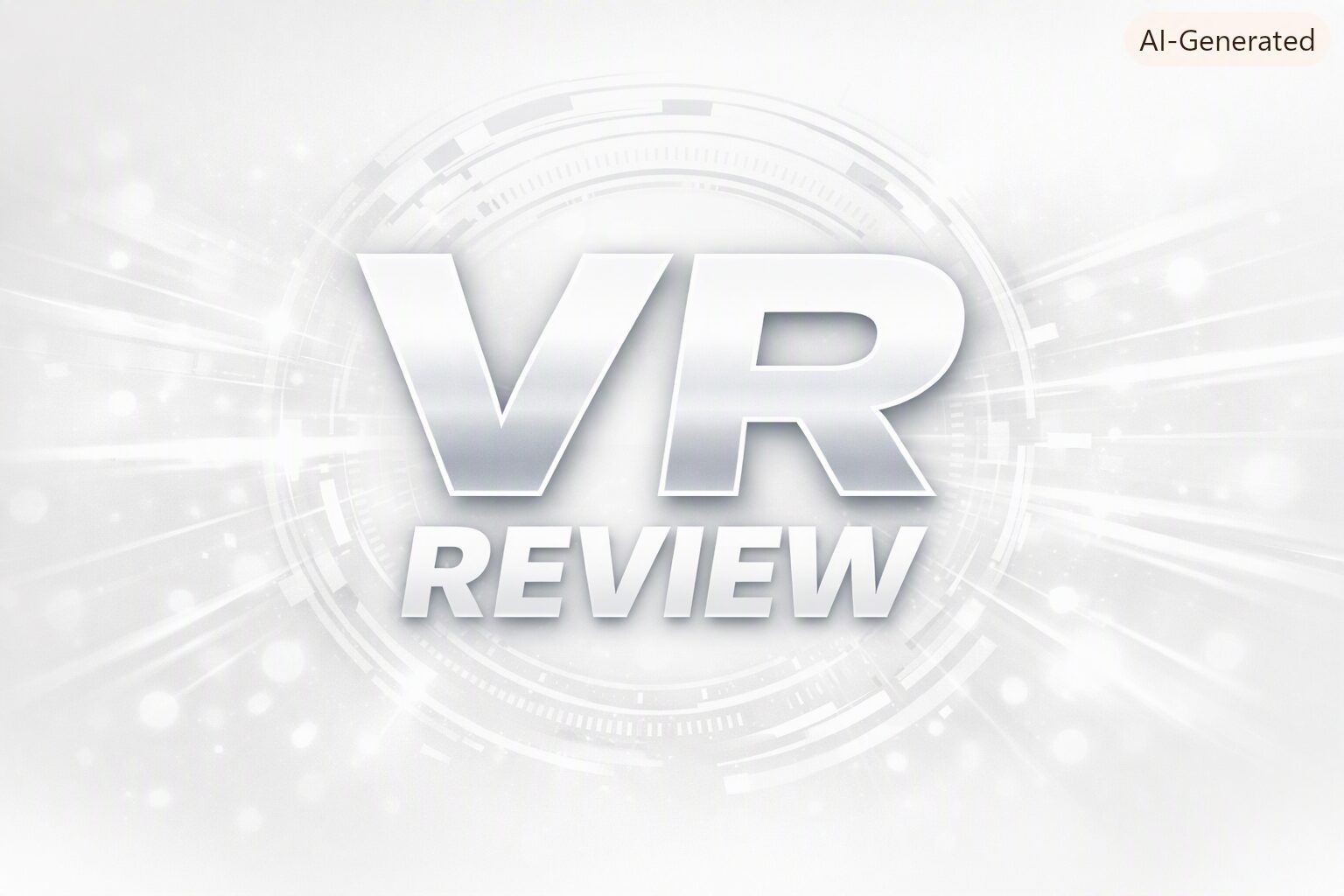 VRレビュー記事の冒頭に使用する白背景の「VR REVIEW」ロゴバナー画像です。